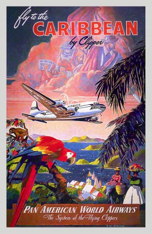 Fly to the Caribbean Pan American World Airways vintage travel poster